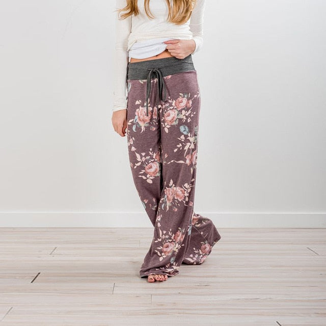 Women Loose Floral Print Wide Leg Pants