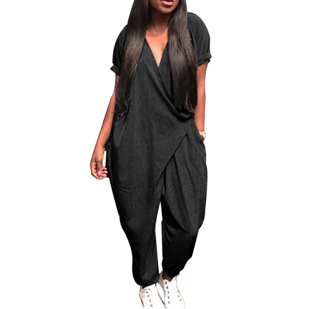 V-Neck Loose Playsuit Overalls Casual Hip Hop Trousers