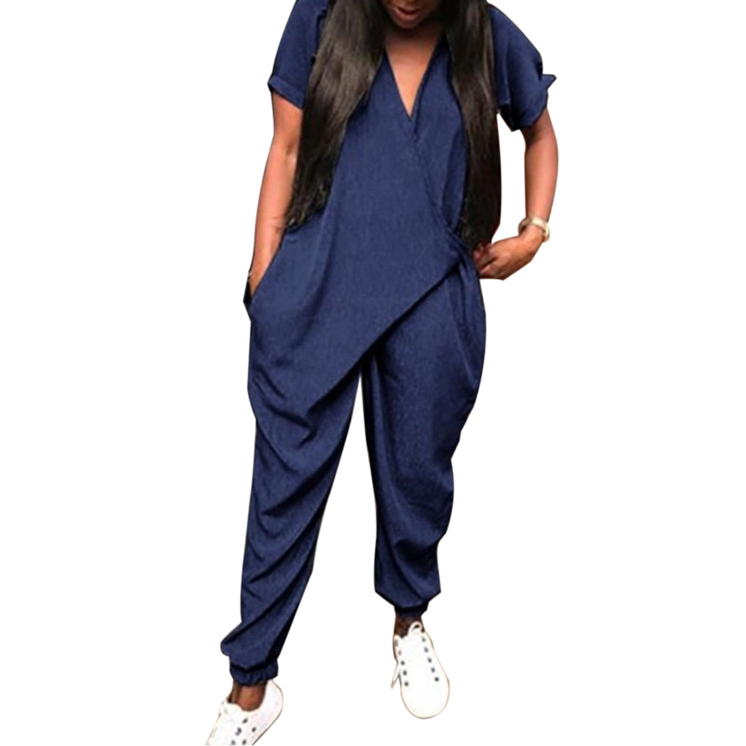 V-Neck Loose Playsuit Overalls Casual Hip Hop Trousers