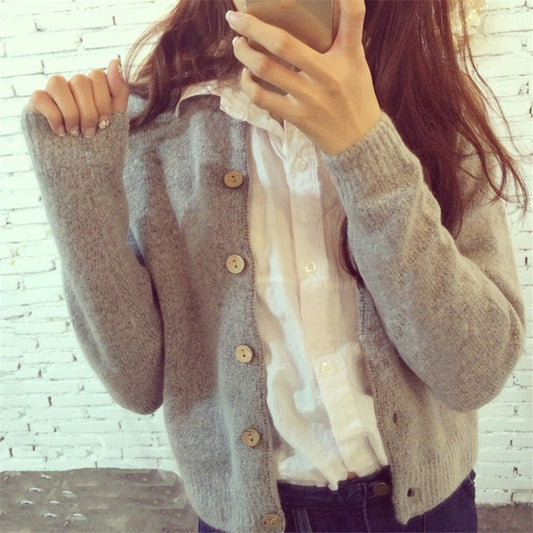 Women Cardigan Sweater Autumn Winter Woolen Knitted Cardigan Female Thick Short Jacket Sweater Women Basic Coats Jumper C2392
