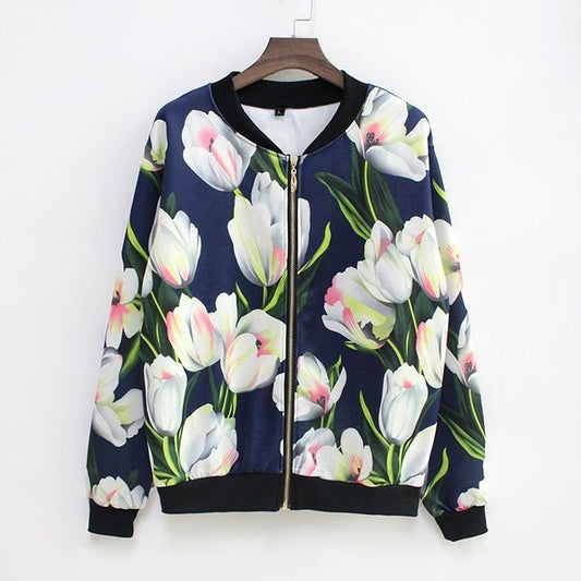Hermicci NEW Flower Print Women Basic Coats