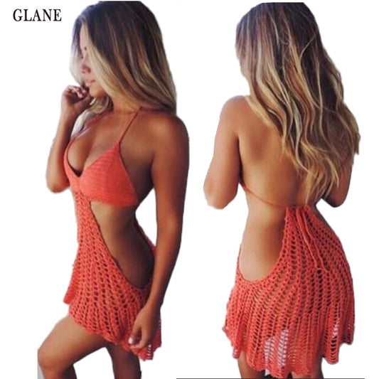 V-neck Bikini Beachwear Cover Up Hollow Crochet Swim Suit