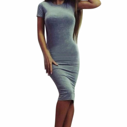 Slim Bodycon Dress Tunic Crew Neck Casual Pencil Dress