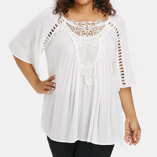 Chiffon Tops Lace White Casual Cut Out Shirt elegant Blouses