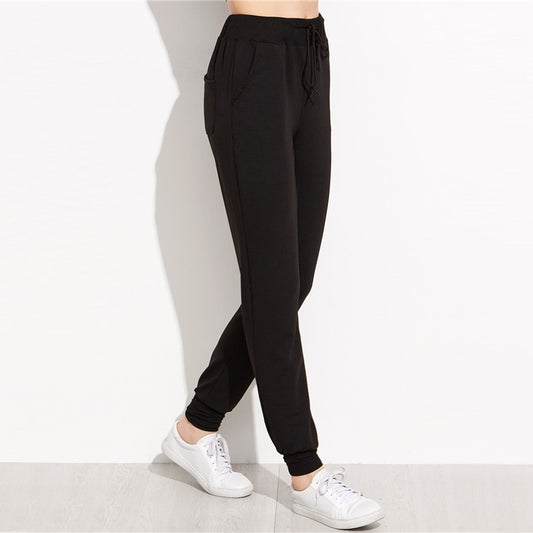 ROMWE Black Heart Print Drawstring Waist Pants