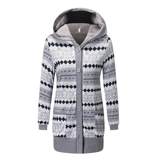 Fleece Outwear Winter Autumn Style Long Sleeve Thick Hooded Sweat Coat Casual Knitting Cardigan Coat
