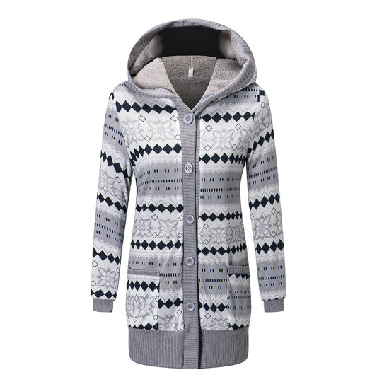 Fleece Outwear Winter Autumn Style Long Sleeve Thick Hooded Sweat Coat Casual Knitting Cardigan Coat
