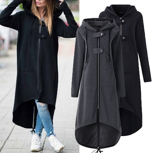 LOSSKY Fashion Long Sleeve Hooded Trench Coat