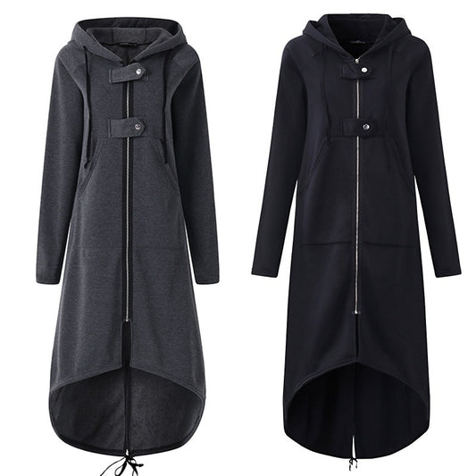 LOSSKY Fashion Long Sleeve Hooded Trench Coat