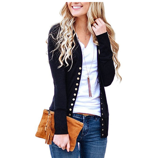 V-Neck Thin Slim Buttons Top Knitting Lady'S Sweater