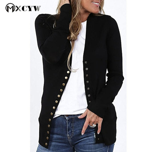 V-Neck Thin Slim Buttons Top Knitting Lady'S Sweater