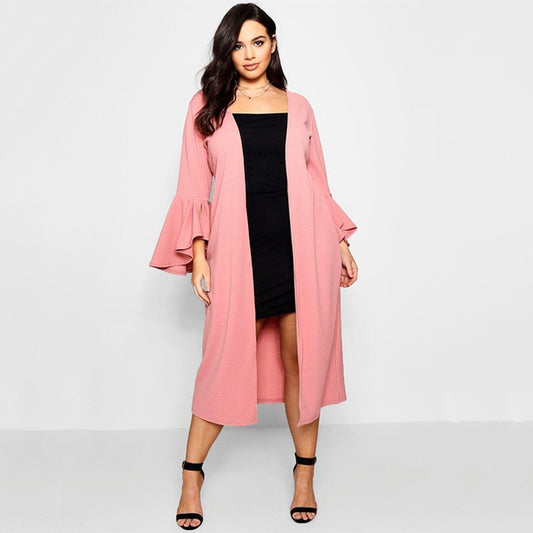 Sleeve Open Stitch Autumn Winter Long Coat Casual Elegant Pink White Clothing