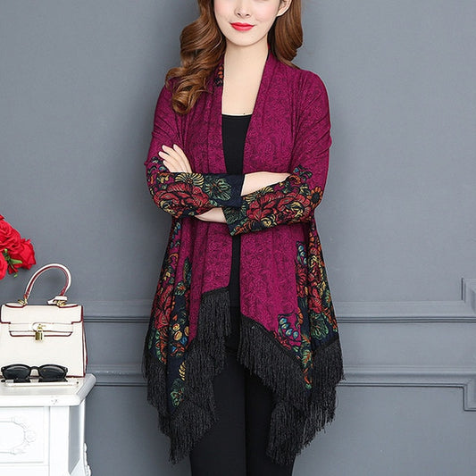 Autumn Cardigans Women elegant long Sleeve Tassel Outerwear