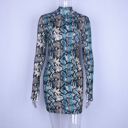 Hugcitar snake skin long & short sleeve Bodycon dress
