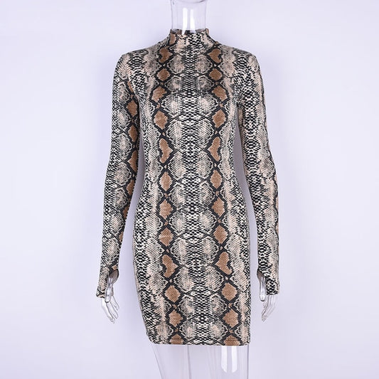 Hugcitar snake skin long & short sleeve Bodycon dress