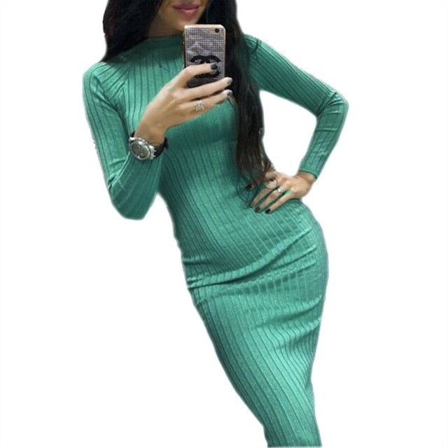 Slim Bodycon Dress Long Sleeve Elegant Package Hip Dress