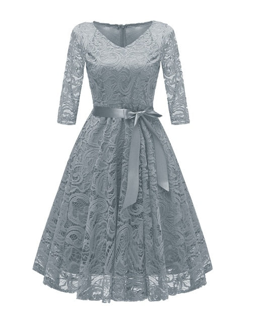 Sleeve Lace Appliques Evening Dress
