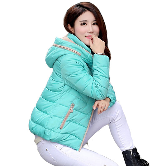 Winter jacket women hooded stand collar