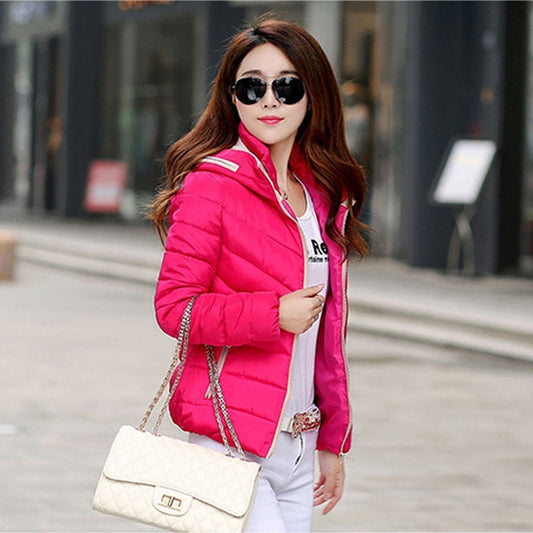 Winter jacket women hooded stand collar