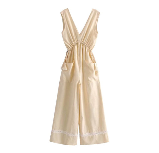Vintage Sexy Lace Patchwork Pockets Jumpsuits